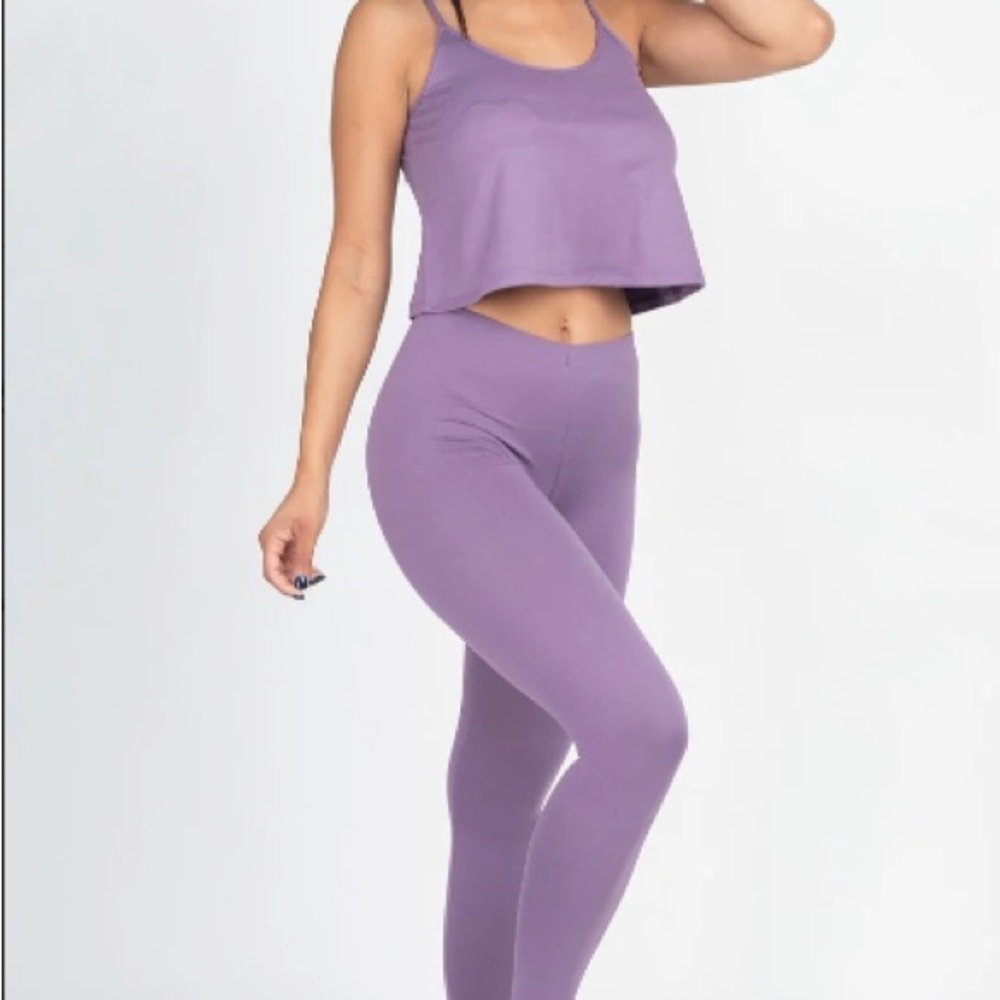 ⭕️ SOLD OUT ⭕️ NEW Purple Solid Color Cami Top & Leggings Set - Picture 4 of 6